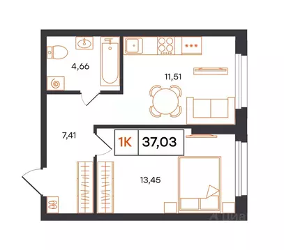 1-к кв. Тюменская область, Тюмень Фатера жилой комплекс (37.03 м)
