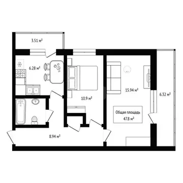 2-комнатная квартира: Новосибирск, проспект Дзержинского, 32А (47.8 м)