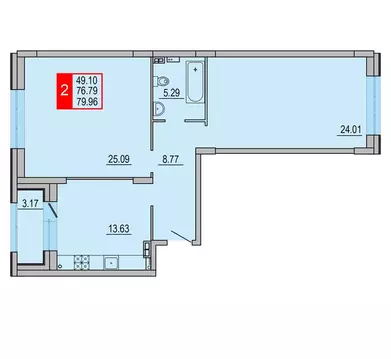 2-к кв. Тверская область, Тверь Петербургское ш. (79.96 м)