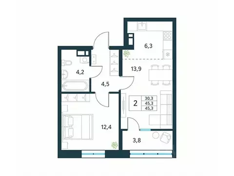 2-к кв. Забайкальский край, Чита Хороший мкр,  (45.1 м)