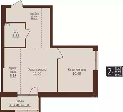 2-к кв. Пермский край, Пермь ул. Писарева, 8 (39.69 м)
