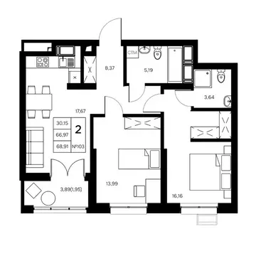 2-к кв. Калужская область, Обнинск Заовражье жилрайон, Новый город ...