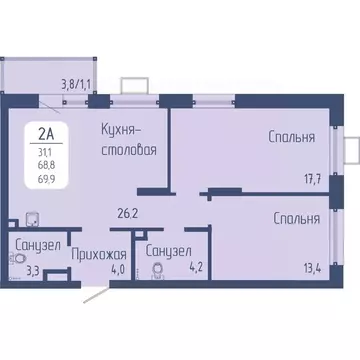 2-к кв. Красноярский край, Красноярск Свободный просп. (69.9 м)