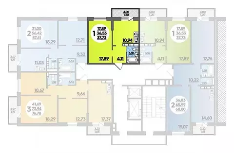 1-к кв. Ростовская область, Ростов-на-Дону ул. Уланская, 17с1 (37.73 ...