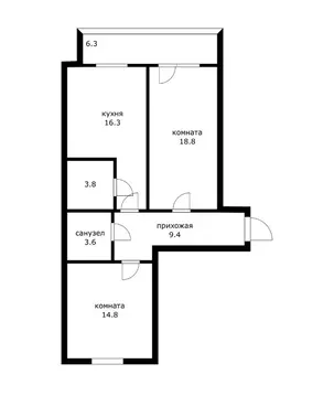 2-к кв. Краснодарский край, Краснодар 1 Мая ул., 394 (66.7 м)