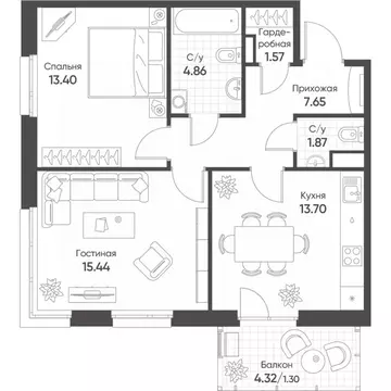 2-к кв. Татарстан, Казань Счастье в Казани жилой комплекс (59.8 м)