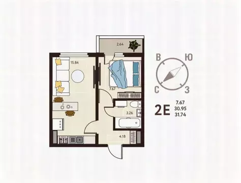 1-к кв. Курская область, Курск ул. Энгельса, 115/6 (31.74 м)