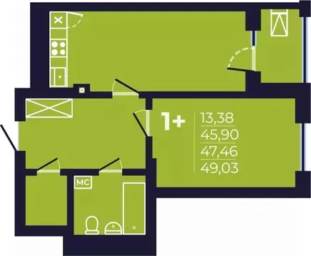 1-к кв. Башкортостан, Уфа ул. Майора Доставалова, 11 (47.6 м)