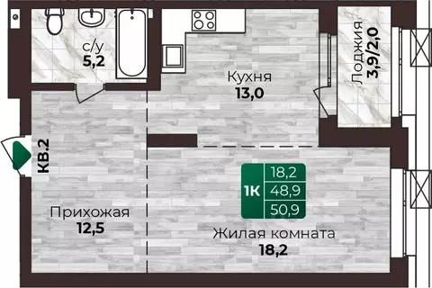 1-к кв. Алтайский край, Барнаул ул. 6-я Нагорная, 15Г/12 (50.9 м)