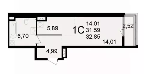 1-к кв. Рязанская область, Рязань Свобода жилой комплекс (32.85 м)