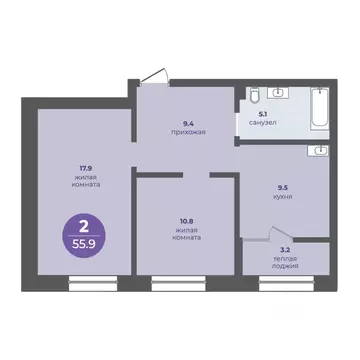 2-к кв. Красноярский край, Красноярск ул. Кутузова (52.7 м)
