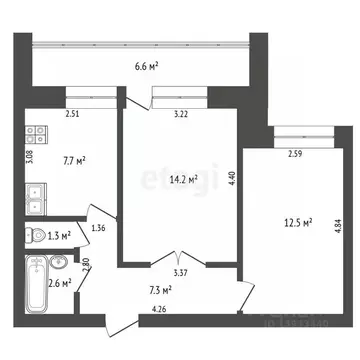 2-к кв. Тюменская область, Тюмень ул. Евгения Богдановича, 10 (45.6 м)