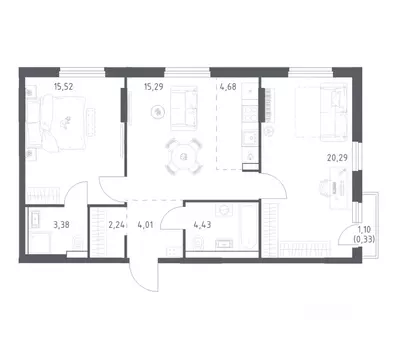 2-к кв. Башкортостан, Уфа ул. Минигали Губайдуллина, 8к9 (70.17 м)