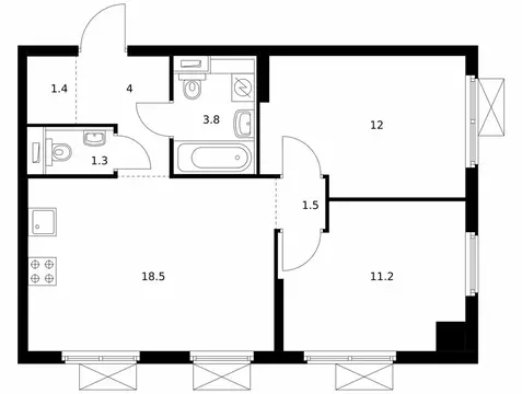 2-комнатная квартира: Котельники, микрорайон Парковый, жилой комплекс ...