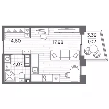 Студия Санкт-Петербург Полюстровский просп., 87 (27.67 м)