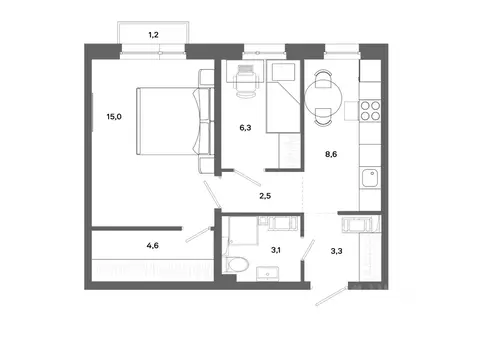 2-к кв. Ханты-Мансийский АО, Сургут ул. Ивана Захарова, 16 (43.4 м)