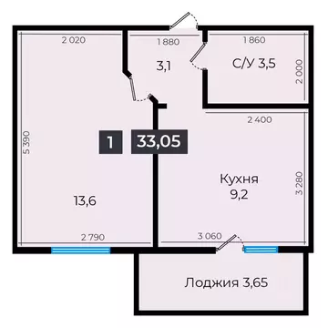 1-к кв. Ставропольский край, Ставрополь ул. Южный обход, 53В (33.55 м)