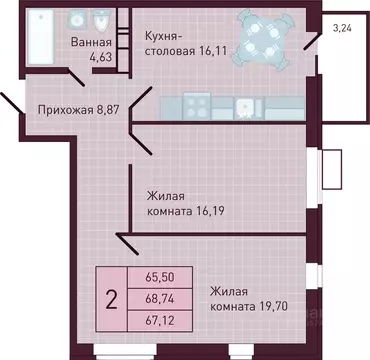 2-к кв. Чувашия, Новочебоксарск Советская ул., поз1 (67.12 м)