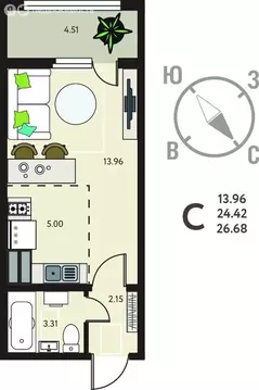Квартира-студия: Курск, улица Энгельса, 115/6 (26.68 м)