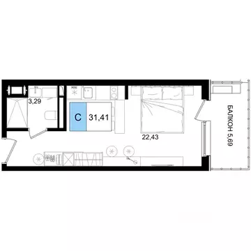 Студия Краснодарский край, Анапа Лучи жилой комплекс (31.41 м)