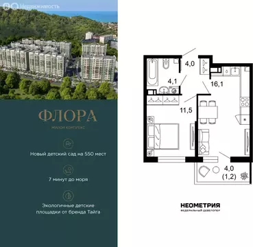 1-комнатная квартира: Сочи, улица Искры, 66/9к8 (37.1 м)