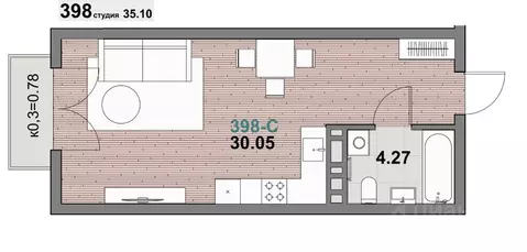 1-к кв. Калининградская область, Зеленоградск ул. Гагарина (35.1 м)