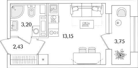 Студия Санкт-Петербург Аурум жилой комплекс (20.66 м)