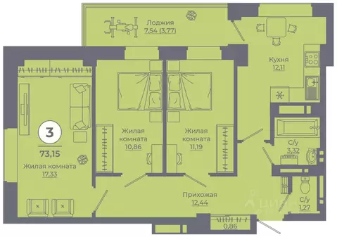 3-к кв. Ростовская область, Ростов-на-Дону просп. Солженицына, 25 ...