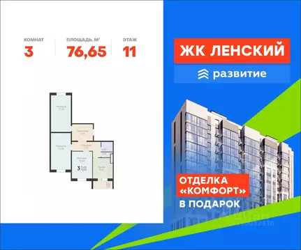 3-к кв. Ленинградская область, Всеволожск Южный мкр, Радужный жилой ...