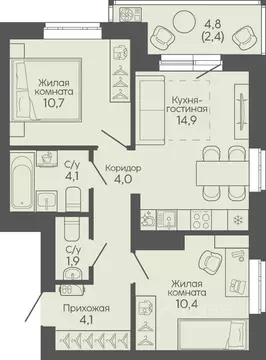 2-к кв. Волгоградская область, Волгоград Трехгорная ул., 27 (52.5 м)