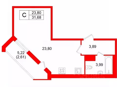 Студия Санкт-Петербург Богатырский просп., 2А (31.7 м)