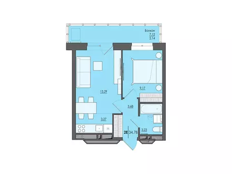 2-к кв. Пермский край, Пермь ул. Сергея Есенина, 9Ак2 (34.78 м)
