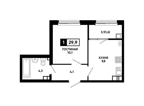 1-к кв. Ставропольский край, Ставрополь ул. Доваторцев, 179Гк1 (29.9 ...