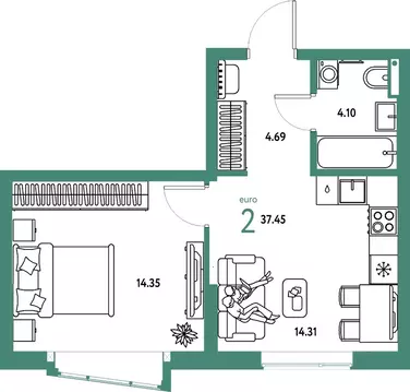 2-к кв. Московская область, Мытищи Страна.Парковая жилой комплекс ...
