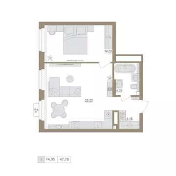 1-к кв. Башкортостан, Уфа бул. Яркий (47.76 м)