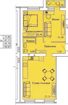 2-к кв. Ивановская область, Кохма Просторный мкр,  (64.85 м)