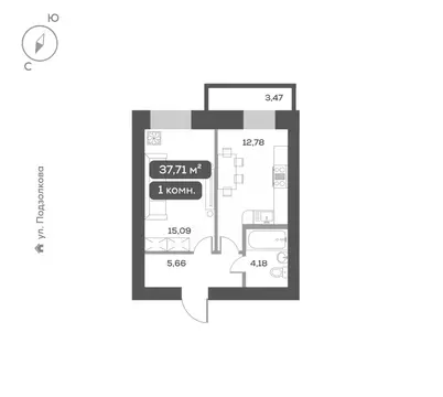 1-к кв. Красноярский край, Красноярск ул. Петра Подзолкова (37.71 м)