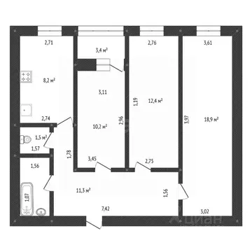 3-к кв. Башкортостан, Уфа ул. Булата Имашева, 3 (67.4 м)