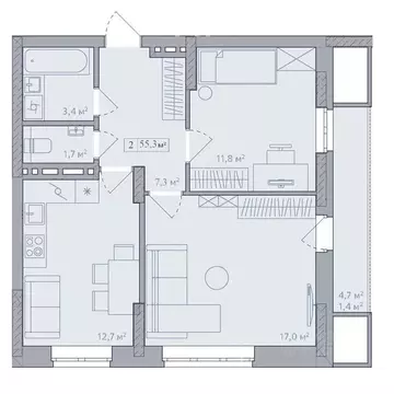 2-к кв. Башкортостан, Стерлитамак Солнечный мкр,  (58.6 м)