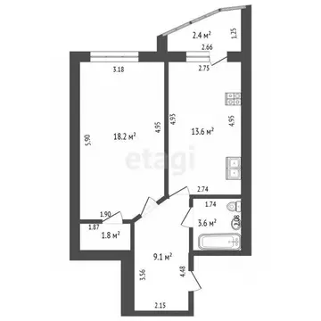 1-к кв. Башкортостан, Стерлитамак ул. Артема, 151В (46.3 м)