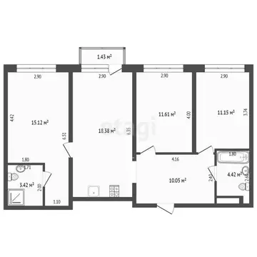 3-комнатная квартира: Тюмень, Арктическая улица, 2 (74.5 м)