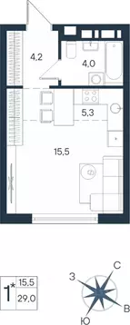 Студия Пермский край, Пермь ул. Космонавта Беляева, 17 (29.0 м)