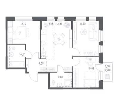 3-к кв. Башкортостан, Уфа ул. Рашита Манурова (64.53 м)