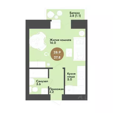 Студия Вологодская область, Вологда ул. Преображенского (28.9 м)