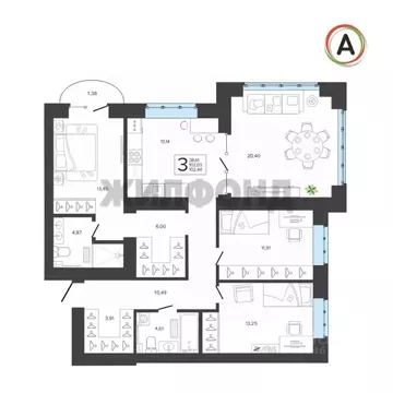 3-к кв. Брянская область, Брянск ул. Николая Амосова, 2 (102.44 м)
