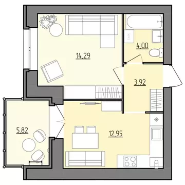 1-к кв. Ярославская область, Рыбинск Февральская ул. (38.07 м)