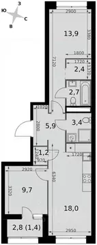 2-к кв. Москва Строительный проезд, 9к1 (58.6 м)