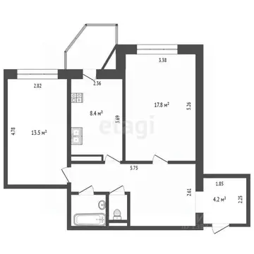 2-к кв. Тюменская область, Тюмень ул. Муравленко, 9 (54.2 м)