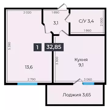 1-к кв. Ставропольский край, Ставрополь ул. Южный обход, 53В (32.65 м)
