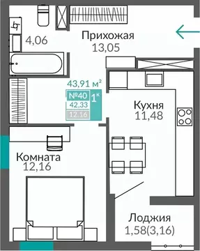 1-к кв. Крым, Симферополь Горизонты жилой комплекс (42.33 м)